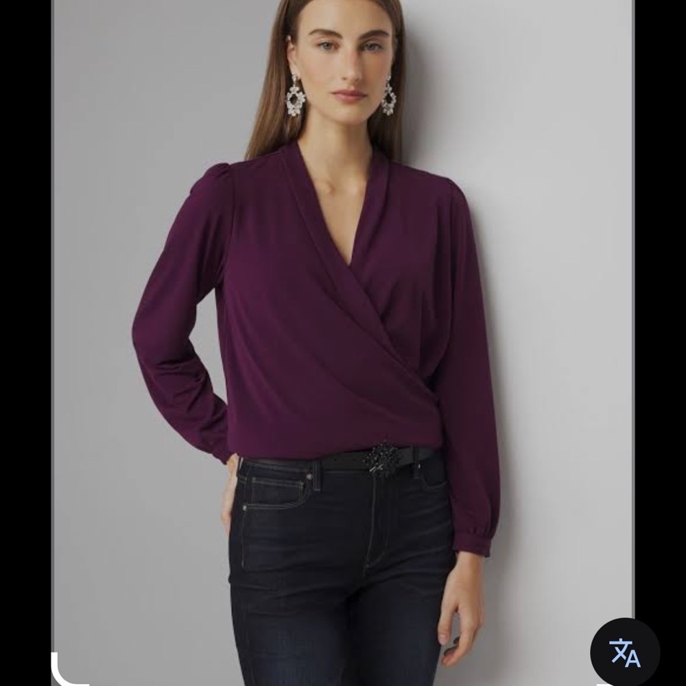 White House Black Market Plum Wrap-Front Long Sleeve Blouse